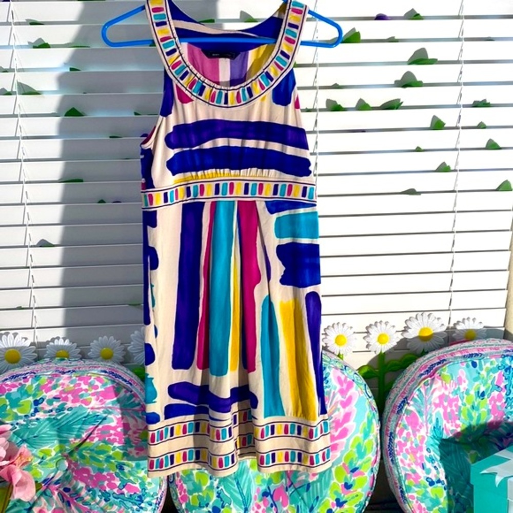 BCBGMaxAzria bold & colorful geometric impression print dress